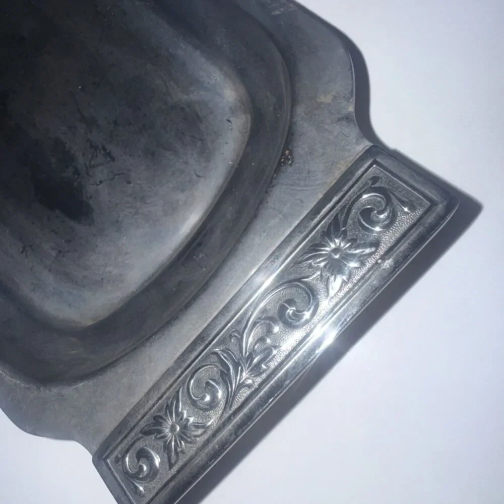 Silver Metal Rectangular Glossy Serving Tray with Floral Handles
